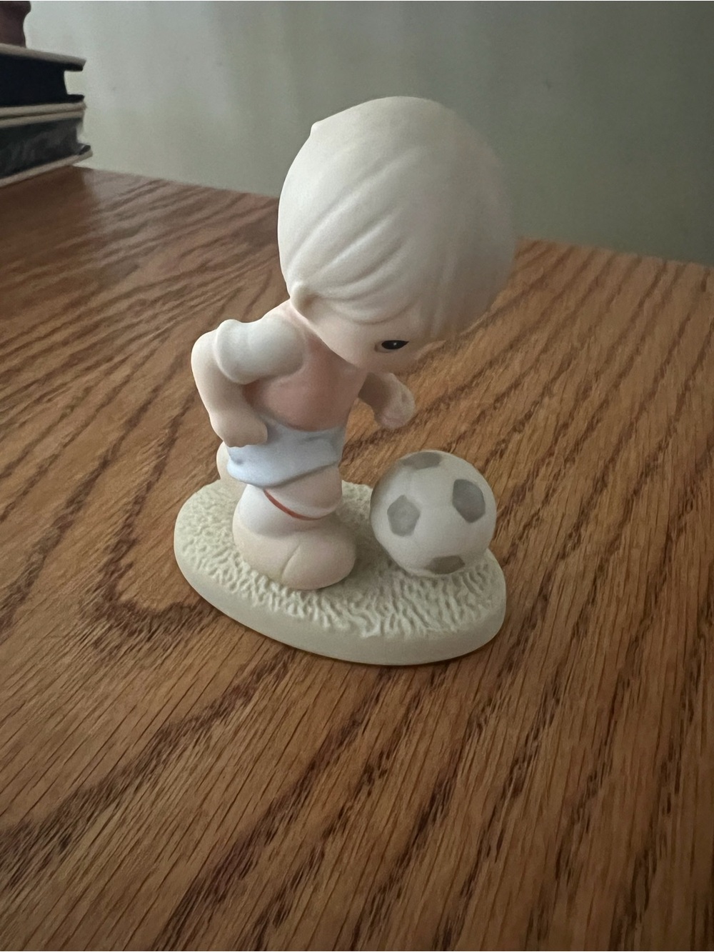 Precious Moments Cream and Beige Boy Figurine Kicking Soccer Ball